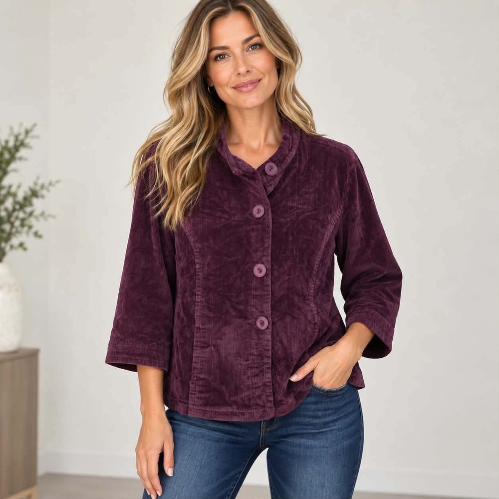 Live a Little Jacket Women 2X Purple Corduroy Button Up 46461X Boho Shacket